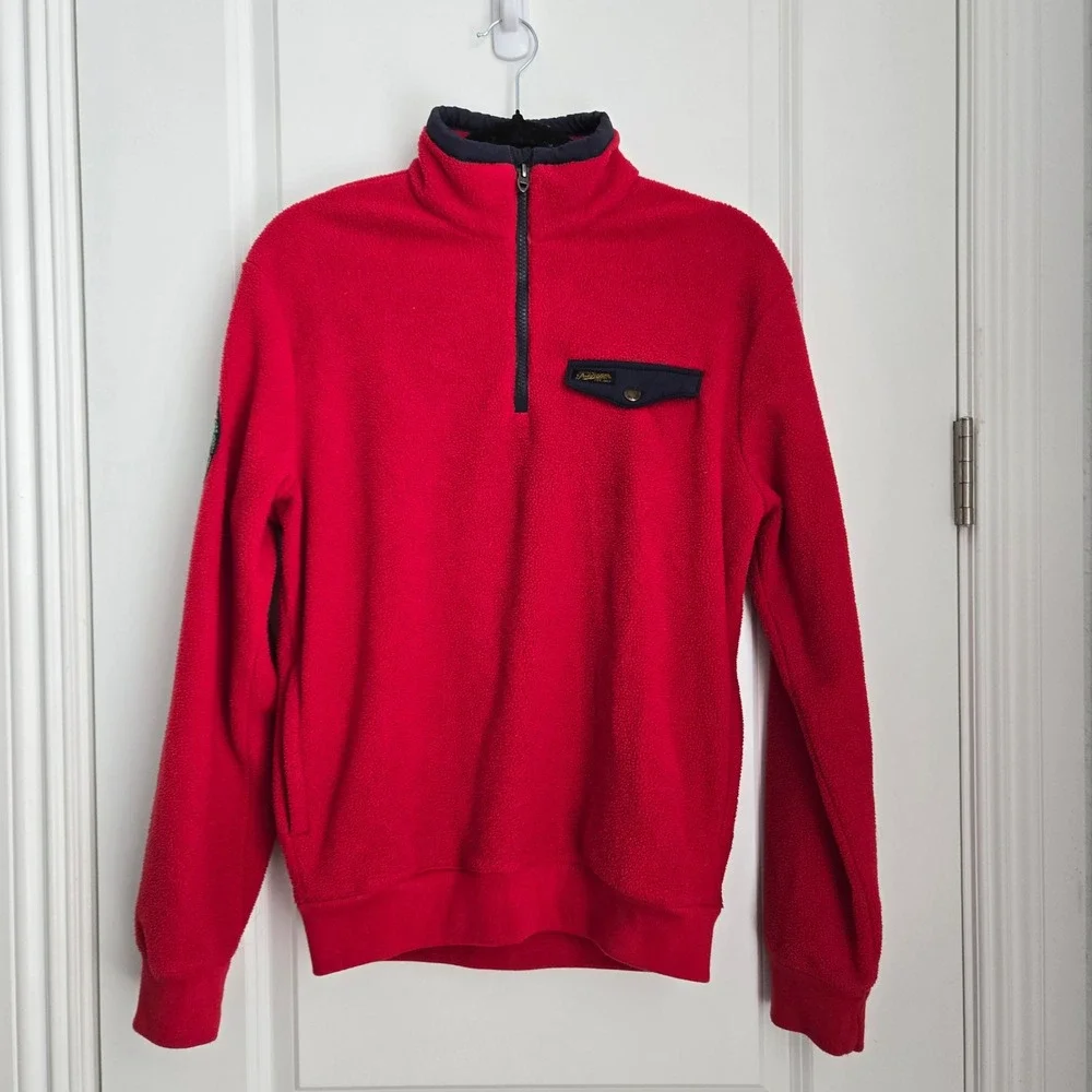 Polo Ralph Lauren Mens Red Fleece Quarter Zip Pullover Navy Pocket Y2K